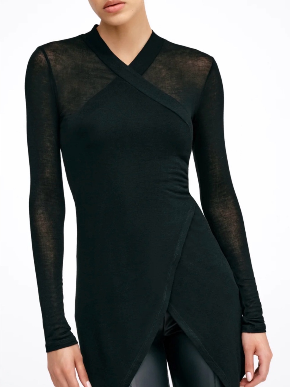 Marcella Black Long-Sleeve Wrap Tunic NEW with Tag